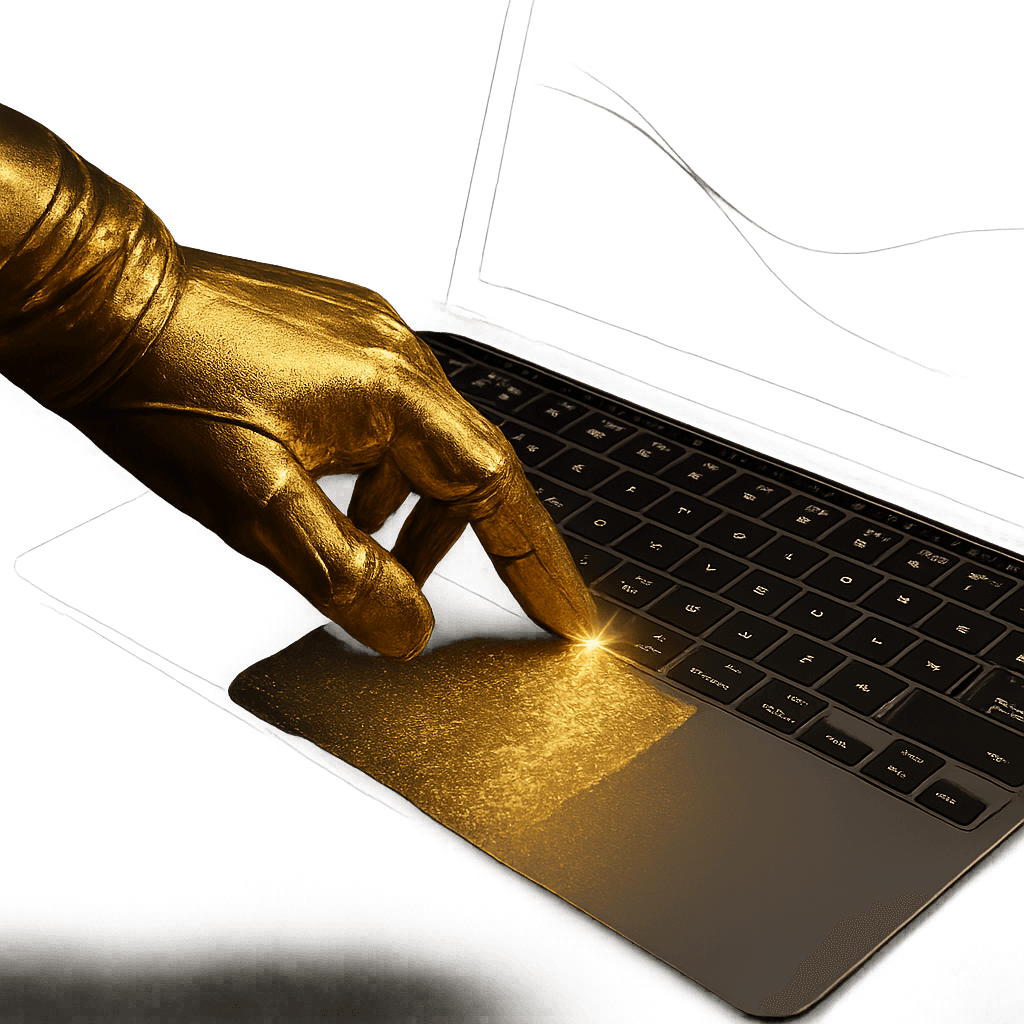 O toque de Midas transformando um laptop em ouro
